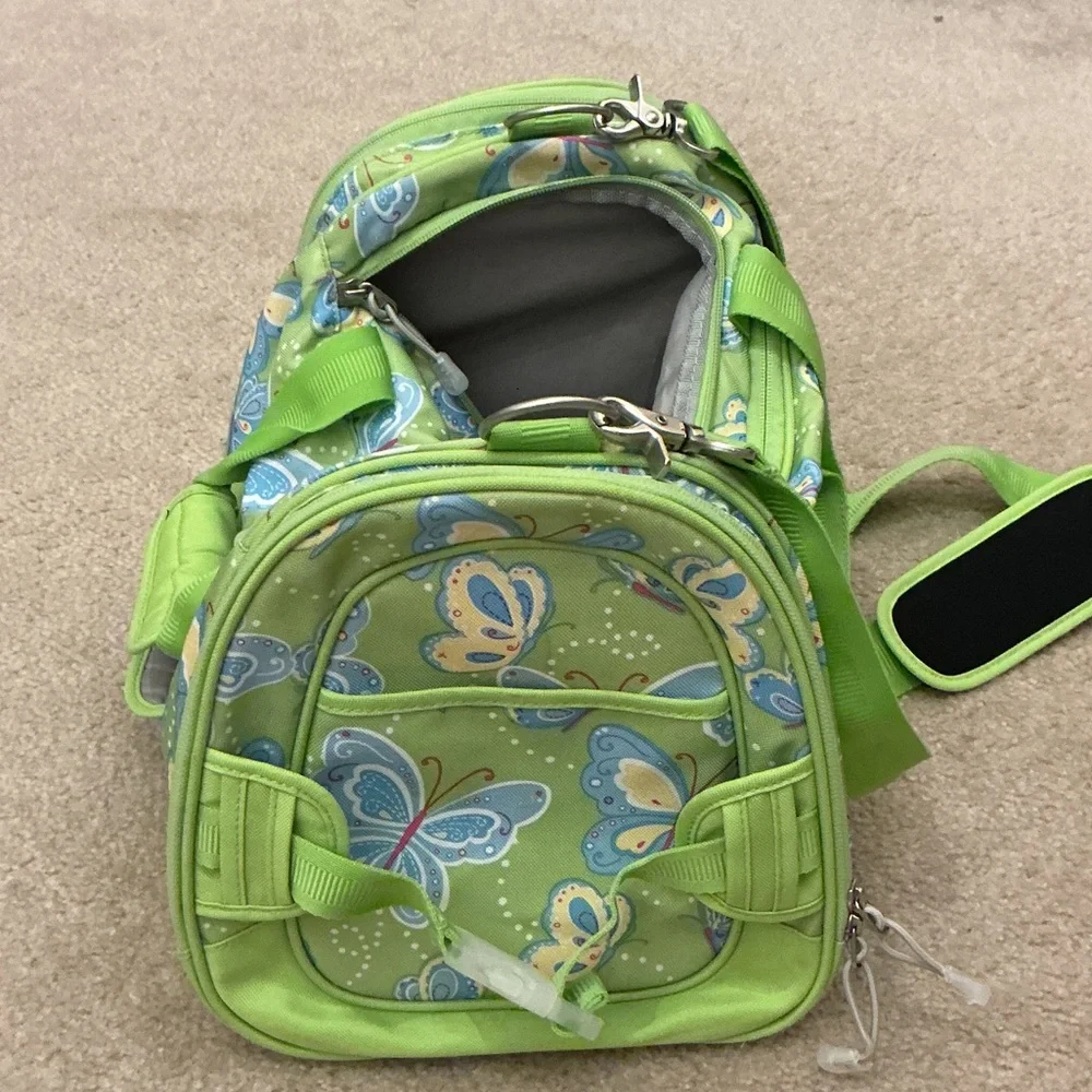 Pottery Barn Kids Green and Blue Butterfly Duffel Overnight Bag 12”Lx9”Wx11”H